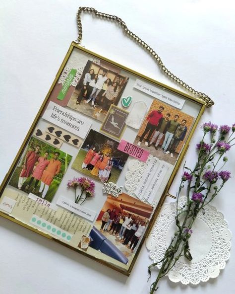 Memorial Frame Ideas, Diy Birthday Frame, Diy Collage Picture Frames, Memory Photo Frame, Scrapbook Frame, Floating Picture Frames, Friends Picture Frame, Scrapbook Frames, Memory Frame