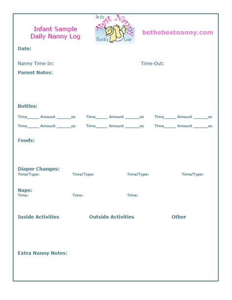 How to Be the Best Nanny : Daily Nanny Logs Daily Report Template, Daycare Printables Forms, Nanny Log, Baby Schedule Template, Parenting Plan Custody, Infant Daily Report, Babysitting Club, Daily Work Schedule, Babysitter Notes