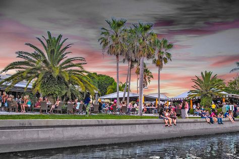 Circles Bar and Grill near Tampa Power Plant Manatee Lookout Pasta Fine Dining, Apollo Beach Florida, Bar Live Music, Palmetto Florida, Outdoor Tiki Bar, Dining Room Outdoor, Florida Restaurants, Waterfront Restaurant, Tiki Bar