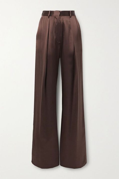 Michael Lo Sordo Pleated Silk-Satin Wide-Leg Pants Silk Pants Outfit, Satin Pants Outfit, Colored Pants Outfits, Cocktail Attire For Women, Silk Wide Leg Pants, Satin Suit, Wide Leg Pants Outfit, Cocktail Outfit, Dos And Don'ts