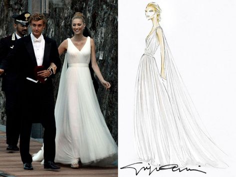 The bride wore five dresses Beatrice Borromeo Wedding, Armani Wedding Dress, Dress Sketch, Wedding Dress Sketches, Beatrice Borromeo, Haute Couture Gowns, Lace Silk, Dress Sketches, Second Weddings