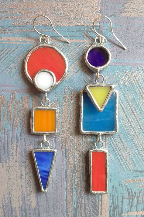 earrings Stained Glass Accessories, Stained Glass Jewellery, Stain Glass Earrings, Stain Glass Jewelry, Stained Glass Jewelry Pendant, Asymmetric Earrings, Stained Glass Earrings, Fused Glass Earrings, Stained Glass Jewelry