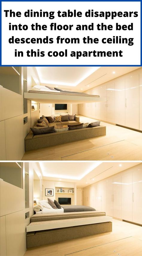 Elevator bed in living room Elevator Bed, Furniture Details Design, Bed In Living Room, Cool Apartments, Furniture Details, Small Space Living, Living Dining Room, Space Saving, Small Spaces