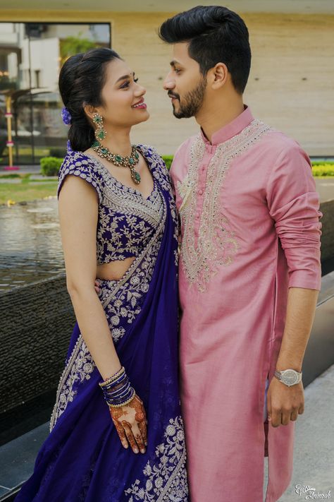 Engagement Dress South Indian, Engagement Couple Dress Indian, South Indian Engagement Outfit, Indian Engagement Outfit, Engagement Couple Dress, Christian Wedding Dress, Wedding Matching Outfits, Fashion Course, Engagement Saree