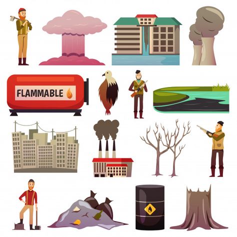 Man made disasters orthogonal icons Free... | Free Vector #Freepik #freevector #water #man #nature #animal Man Made Disasters, Nuclear Accidents, Road Safety Poster, Pollution Environment, Earth Illustration, Safety Posters, Tree Icon, Wild Fire, Environmental Awareness