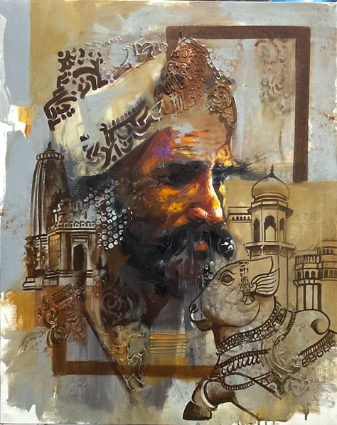 MK GOYAL - Painting Sadhu Painting, Nirvana Art, Canvas Art Painting Acrylic, Shiva Art, Hindu Art, Art Painting Acrylic, Mix Media, India Art, Mixed Media Canvas