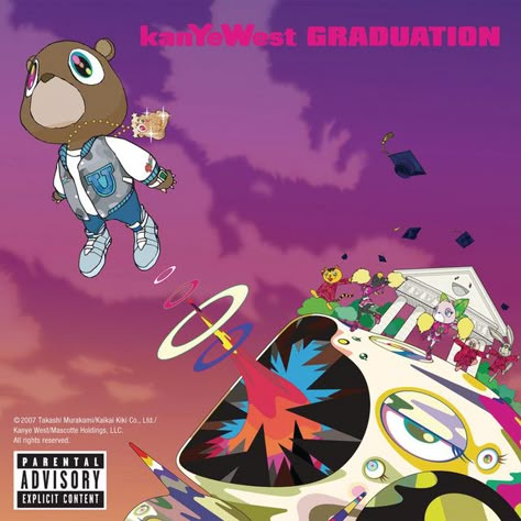 Kanye West Albums, Graduation Album, Rap Album Covers, Graduation Poster, Superflat, Cool Album Covers, Rap Albums, Iconic Album Covers, Music Poster Design