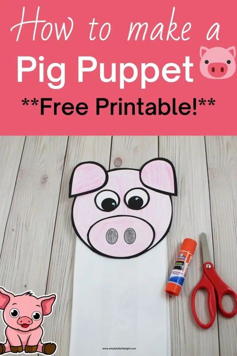 Easy Pig Paper Bag Puppet (with Free Printable Template!) Early Preschool, Bag Puppet, Farm Animals Theme, Pig Crafts, Paper Bag Puppets, Fairy Tale Theme, Plan Ideas, Lesson Plan, Animal Theme