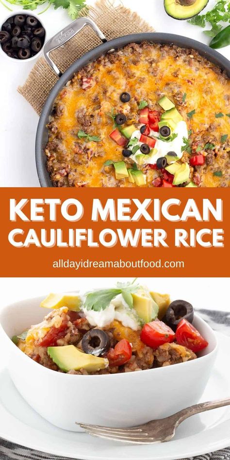 Keto Skillet, Easy One Pan Dinner, Mexican Cauliflower Rice, Mexican Cauliflower, Low Carb Mexican, Egg Diet Plan, One Pan Dinner, Boiled Egg Diet Plan, Keto Side Dishes