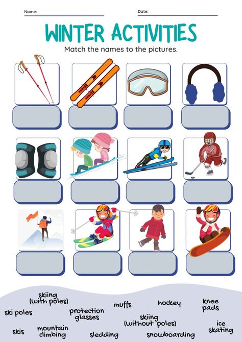 Winter Worksheet, Ice Skiing, Regular And Irregular Verbs, Holiday Worksheets, Winter Camping, Winter Vacation, Online Activities, School Subjects, Winter Activities