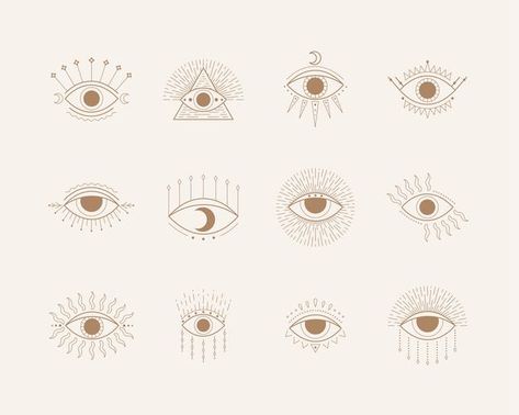 Boho Eye Tattoo, Small Evil Eye Tattoo, Boho Symbols, 3rd Eye Tattoo, Boho Vector, Eyes Vector, Eyes Illustration, Hamsa Tattoo Design, Eye Symbolism