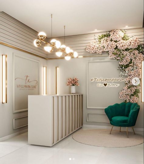 Aesthetic Reception Area, Aesthetician Room Decor, Aesthetician Room, Business Office Interior Design, Spa Reception, Spa Rooms, Salon Beauty, Boutique Interior, Beauty Studio