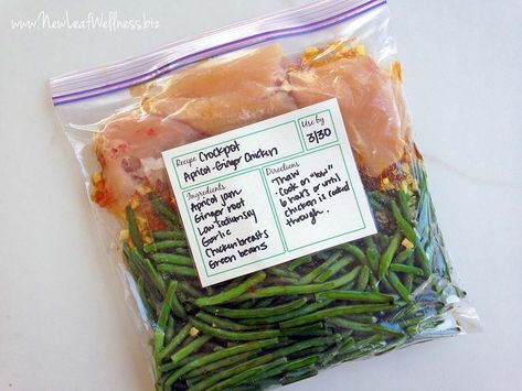 Make-ahead crockpot apricot ginger chicken (with soy sauce) | The Family Freezer Super Breakfast, Chicken With Green Beans, Freezer Dinners, Chicken Green Beans, Delicious Meal Prep, Slow Cooker Freezer Meals, Freezable Meals, Freezer Meal Planning, Healthy Freezer Meals