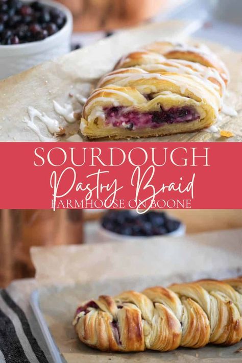 Raspberry Cream Cheese Sourdough, Filled Sourdough Bread, Sourdough Sausage Bread, Strawberry Cream Cheese Sourdough, Sourdough Pastry Braid, Sourdough Danish Recipe, Sourdough Cream Cheese Danish, Sourdough Butter Braid, Goat Cheese Sourdough Bread