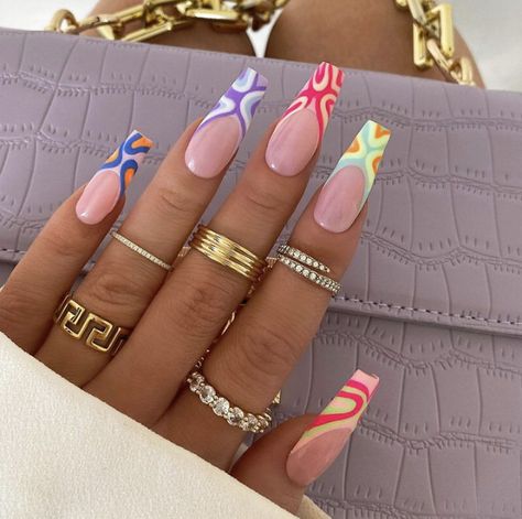 Nails Airbrush, Funky Nail Designs, App Filter, Multicolored Nails, Spring Break Nails, Fun Summer Nails, May Nails, Bright Summer Nails, Broken Nails