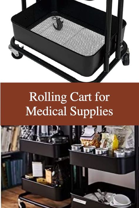 Anyone with a chronic medical condition needs an easy to move cart like this. You can keep medical supplies, medications, snacks and hydration supplements, even water bottles, nearby. Save those spoons and have everything you need within reach during a flare day! Rolling Carts, Organization Cart, Cart With Wheels, Craft Storage Organization, Rolling Cart, It Fits, Craft Storage, Storage Organizer, Chronic Illness