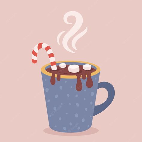 Coffee Vector Illustration, Christmas Card Stock, Hot Winter Drinks, Hot Chocolate Cup, Hot Chocolate Cocoa, Coffee Vector, Candy Drinks, Merry Christmas Background, Christmas Hot Chocolate