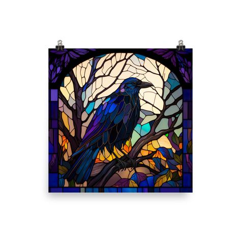 Painting Bathroom Walls, Faith Based Art, Bird Watching Gifts, Stained Glass Wall Art, L'art Du Vitrail, Crow Art, Raven Art, Glass Style, Glass Artwork