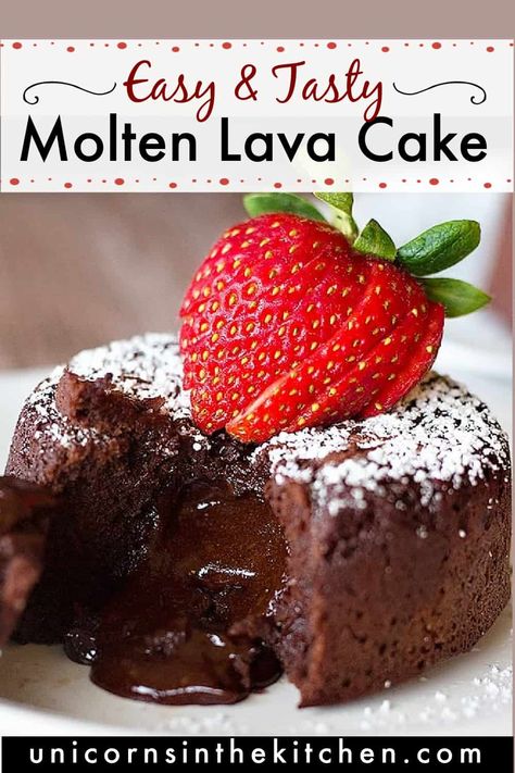 Molten chocolate cake also known as lava cake is such a tasty dessert that you can make in ramekins or even a muffin tin! It's the perfect dessert for two or a crows pleaser. It only takes 20 minutes from start to finish and is everyone's favorite. With our SUPER EASY recipe and video, you can make this chocolate molten cake in no time! Molten Lava Cake For Two, Ramkin Recipes, Lava Cake For Two, Chocolate Molten Cake, Blueberry Pies, Molten Lava Cakes Recipe, Nye Dinner, Cake For Two, Molten Lava Cake