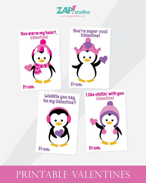 Penguin Valentine Card, Printable Kids Valentines, Penguin Valentines, Valentines For School, Winter Valentines, Penguin Cards, Toddler Valentine Crafts, Classroom Valentine Cards, Valentines Printable