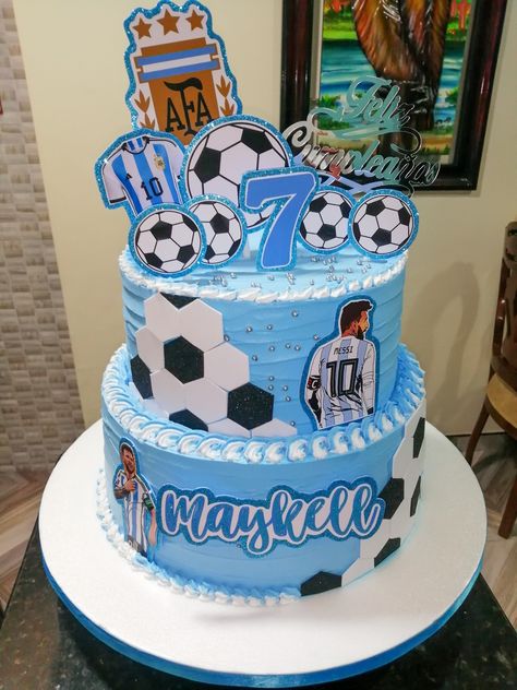 Messi Birthday Cake, Messi Cake, Messi Number, Messi Birthday, 9th Birthday Cake, Soccer Cake, 5th Birthday Cake, Two Tier Cake, Cake Mini