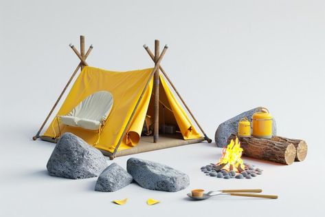 Photo camping tent theme 3d icon with vi... | Premium Photo #Freepik #photo Beautiful Photoshoot Ideas, Camp Style, Camping Glamping, Beautiful Photoshoot, 3d Icons, Camping Tent, Wood Sculpture, Tent Camping, Photoshoot Ideas