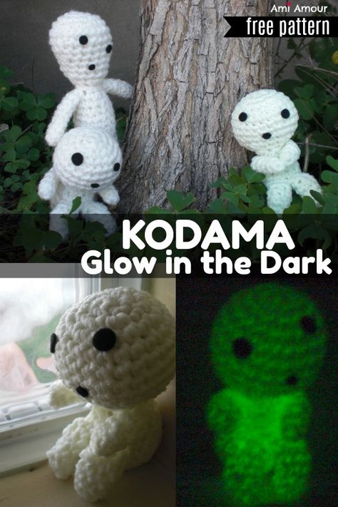 35 Studio Ghibli Crochet Amigurumi, Crochet Kodama Free Pattern, Kodama Crochet Pattern, Studio Ghibli Amigurumi Pattern Free, Glow Yarn Crochet, Glow Yarn Projects, Glow In The Dark Crochet Ideas, Glow In The Dark Yarn Crochet, Glow In The Dark Yarn Ideas