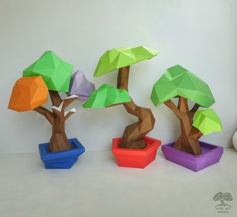 Cube Craft, Diy Bonsai, Indoor Bonsai Tree, Origami Models, Indoor Bonsai, Summer Trees, Paper Plants, Origami 3d, Spring Tree