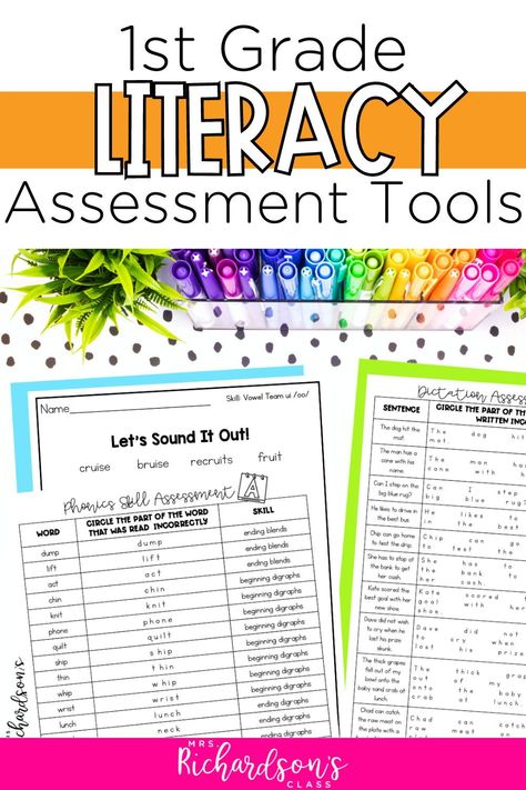 Simplify your end-of-year 1st grade literacy assessment with our FREE literacy assessment tools! Designed for kindergarten and first grade, these assessment tools cover your phonics assessment, dictation assessment, reading comprehension, and fluency assessments. Everything you need for thorough and easy to complete assessments is right here. Don't miss out—grab your FREE tools now and assess with confidence! Kindergarten Reading Assessment Free, Grade 1 Assessment, Reading Assessment First Grade, 1st Grade Assessment Checklist, 1st Grade End Of Year Assessment, Grade 1 Assessment Checklist, Reading Assessment Diagnostic, First Grade Assessment, Phonics Assessments