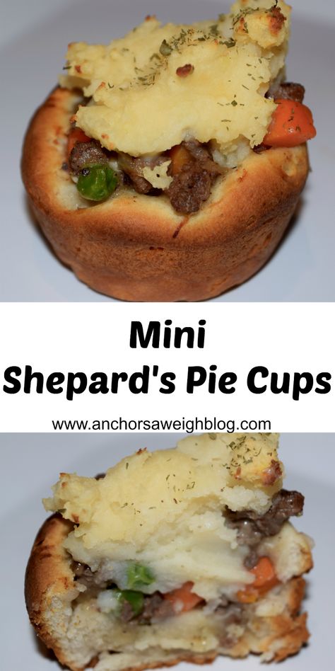 Mini Shepard's Pie Cups | Anchors Aweigh Individual Shepards Pie Recipe, Mini Shepards Pie, Shepards Pie Easy, Shepards Pie Recipe, Lotr Party, Muffin Cups Recipes, Pie Cups, Shepard's Pie, Pies Recipes