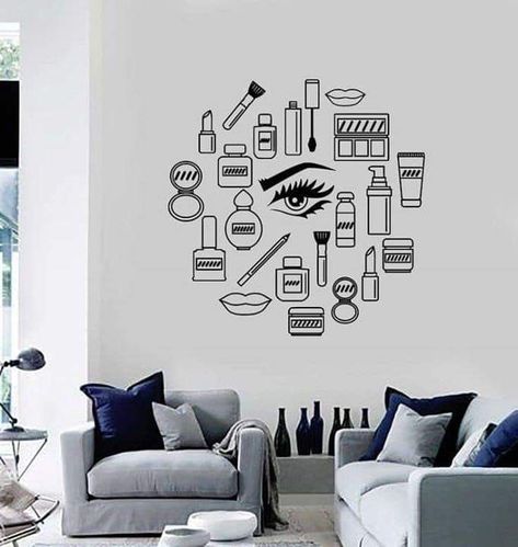 Salon Wall Art, Wall Decor Decals, Family Frames, Salon Interior Design, Makeup Rooms, Women Cosmetics, Makeup Room, Salon Design, Shop Wall