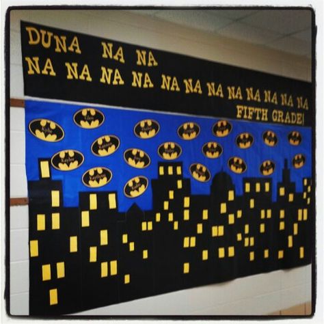 Batman logo with student names inside, open house welcome board Batman Classroom, Batman Room, Reading Display, Classroom Motivation, Superhero Classroom Theme, Classroom Arrangement, Superhero Decorations, Superhero Classroom, Super Hero Theme