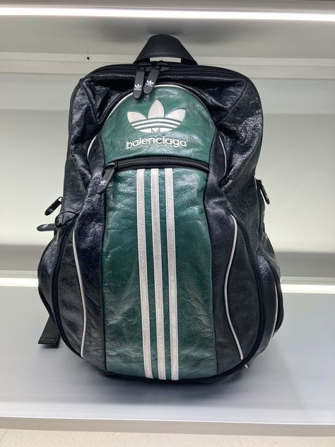 💥LIMITED💥Balenciaga X Adidas Stripes Leather Backpack Balenciaga X Adidas, Adidas Bag, Adidas Bags, Youtube Logo, Balenciaga Mens, Men's Accessories, Luggage Bags, Accessories Shop, Adidas Men