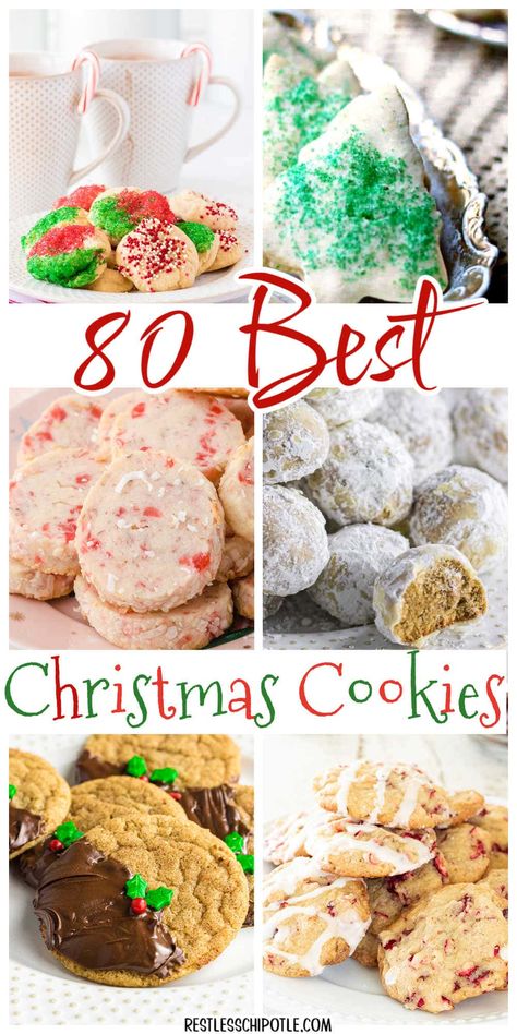 80 of the best Christmas cookie recipes you'll find anywhere! Drop, rolled, easy, shaped, fancy, kid friendly... and all the classics you grew up with plus tips for baking, shipping, storing, and more. Christmas Cookies With Rolos, Big Christmas Cookies, Easy Bulk Christmas Cookies, Bulk Christmas Cookies, Christmas Cookies And Baking Group Board, Classic Christmas Baking Recipes, Christmas Candy Cookies, Rolled Christmas Cookies, Fancy Christmas Cookies Recipes