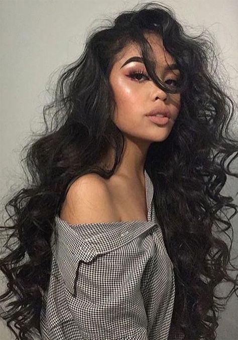 Sexy Loose Deep Wave Layer Human Hair Capless Wigs 26 Inches#hair#wigs#hairstyle #naturalhairstyles Grunge Hair, 가을 패션, Long Curly, Lace Frontal Wig, Curly Hairstyle, Long Black, العناية بالشعر, Curly Hair Styles Naturally, Virgin Hair