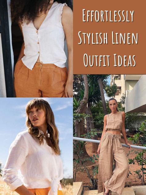 91 Effortlessly Stylish Linen Outfit Ideas - ljanestyle Brown Pants Outfit, Linen Outfit, Couple Outfit Ideas, Cute Work Outfits, Spring Break Outfit, Black Two Piece, Cute Cardigans, Summer Linen, Brown Pants