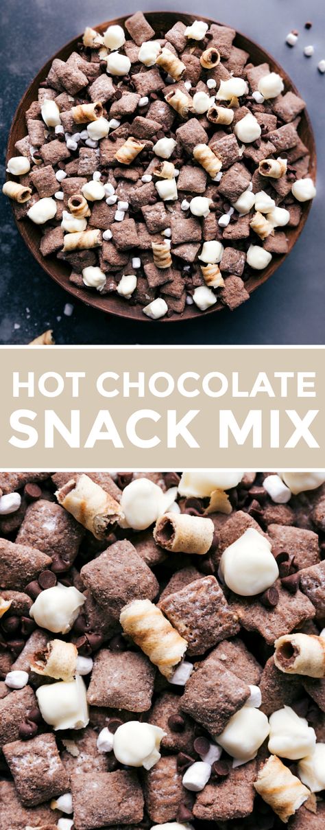 Hot Cocoa Chex Mix Recipe, Chocolate Chex Mix Recipes Christmas, Chex Mix With Marshmallows, Hot Cocoa Puppy Chow, Hot Cocoa Treats, Chex Mix Marshmallow Treats, Chocolate Check Mix Recipes, Hot Chocolate Puppy Chow, Chex Mix Chocolate