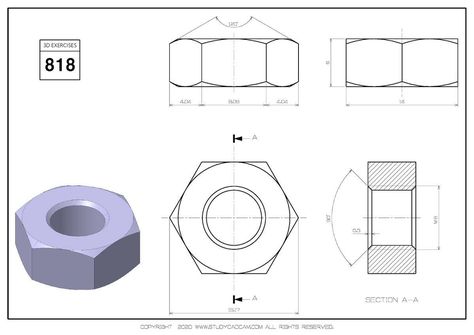 Engineering Sketches, Autocad 3d Modeling, 3d Cad Exercises, Isometric Drawing Exercises, Autocad Isometric Drawing, Solidworks Tutorial, 3d Geometry, Autocad Tutorial, Diy Cnc Router