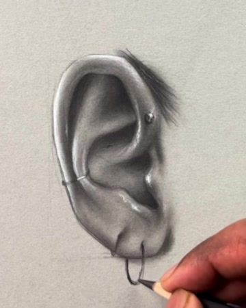 Realistic Ear Drawing, Ear Drawing Reference, Ear Painting, Ear Sketch, Ear Illustration, Ears Drawing, Ear Drawing, Drawing Lips, Mark Kostabi