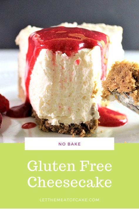 No need to turn on the oven to make this gluten free no bake cheesecake, a smooth and creamy cheesecake that’s perfect for when it’s too hot to handle! Gf No Bake Cheesecake, Gluten Free No Bake Cheesecake, Gf Cheesecake, Gluten Free No Bake, Gf Cake, Celiac Recipes, Gluten Free Graham Crackers, Gluten Free Cheesecake, Gluten Free Christmas