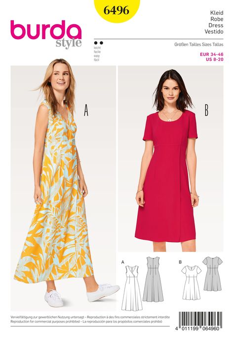 Purchase Burda 6496 Misses' High Waist Dress and read its pattern reviews. Find other Dresses, sewing patterns. High Waist Dress Pattern, Motb Dress, Flared Skirt Dress, Diy Outfits, Burda Sewing Patterns, Wrap Dress Pattern, Dresses By Pattern, Pattern Dress Women, Sew Easy