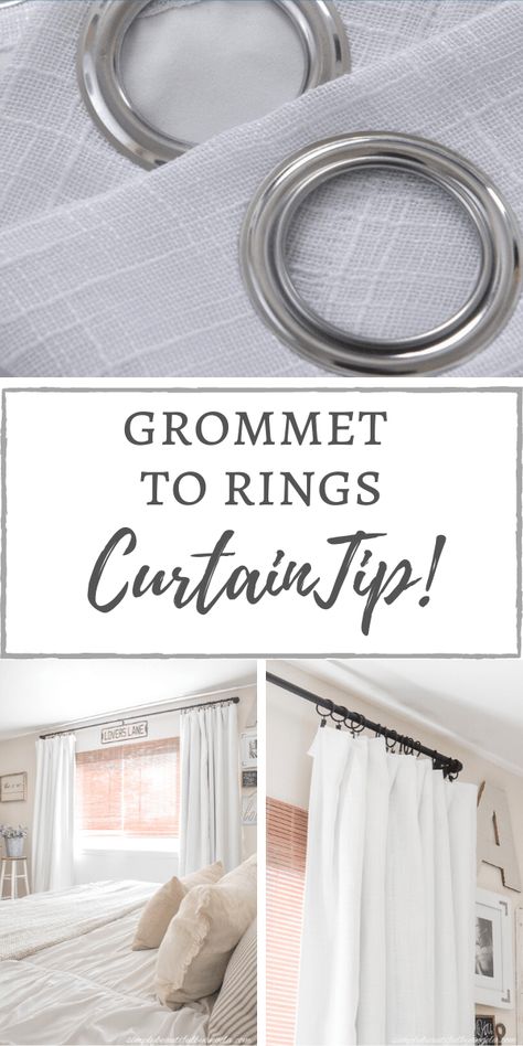 Our New Blackout Curtains + Grommets to Rings Tip | Simply Beautiful By Angela Grommet Curtains Living Room, Lengthen Curtains, Curtain Tips, Black Curtain Rods, Silver Curtains, Painted Curtains, Linen Blackout Curtains, Curtain Rings With Clips, Tab Curtains