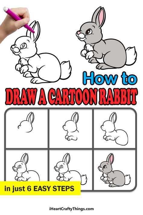 Rabbit Drawing Easy, Rabbit Cartoon Drawing, Decorative Writing, Quick Drawings, Easy Halloween Drawings, Drawing Ideas For Kids, Fun Shorts, Easy Art For Kids, Drawing Superheroes