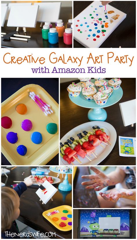 Creative Galaxy Amazon Kids Art Party -- activities, printables, treats, and more! Everything you need to have a fun playdate or art themed party for your kids. #AmazonPrime #CleverGirls Creative Galaxy Birthday Party, Kids Creative Ideas, Birthday Party Activities For Kids, Art Party Activities, Presents For Boyfriend Anniversary, Galaxy Birthday Party, Creative Galaxy, Kids Art Party, Galaxy Crafts