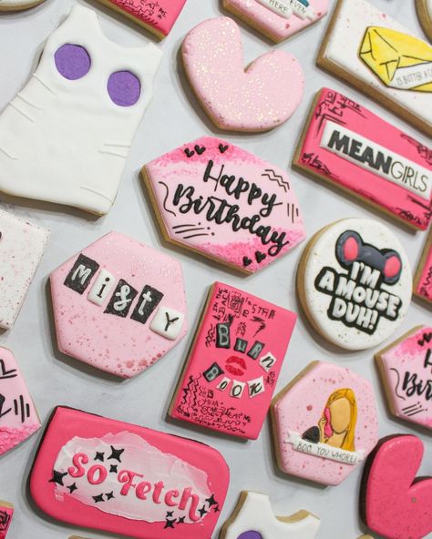 Mean Girls Cookies Decorated, Mean Girls Cookies, Cousins Sleepover, Mean Girls Party, Glass Cookies, 2000s Theme, Girls Birthday Party Themes, 32 Birthday, Dirty 30