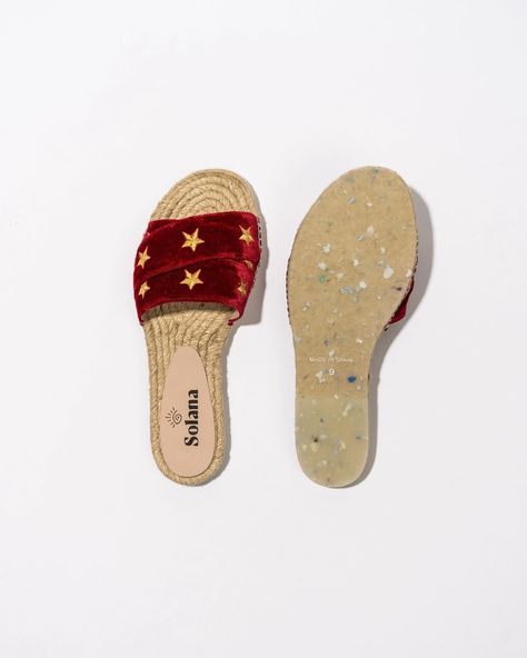 Solana espadrilles are handcrafted in Spain at a family-run atelier where the true espadrille heritage is still preserved.  100% recycled fabrics, natural jute soles and cording, natural dyes, and outsoles made with recycled ocean plastics. * PETA-Approved Vegan * 100% recycled fabrics * Embroidered with 100% recycled thread * Natural jute sole and cording * Outsole made with 10-12% recycled ocean plastics #espadrilles #ecofriendlyshoes #sustainablefashion #springstyle #shoestyle #recycled... Velvet Sandals, Natural Jute, Shoe Lover, Shoe Style, Recycled Fabric, Natural Dyes, Slip On Sandal, Sustainable Fashion, Designer Shoes