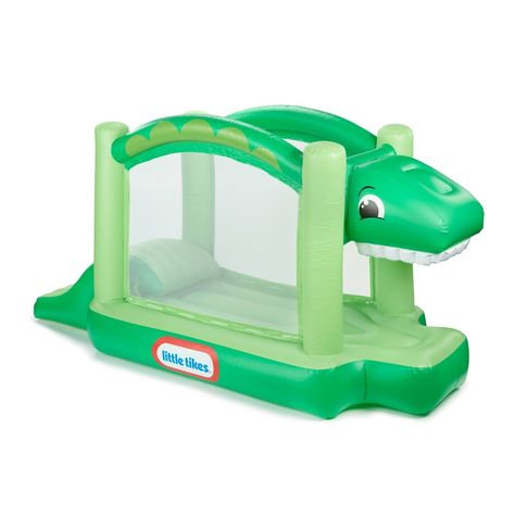 The Little Tikes® Dino Bouncer welcomes kids with a friendly dinosaur face and a beginner slide and opening at each end. The indoor, inflatable bouncer has a built-in blower that inflates in seconds with the flip of a switch. The reverse blower setting makes deflating and storing the bouncer easy. A mesh net enclosure lets parents keep an eye on the action, and 2 children can bounce and play at once. Inflate the Dino Bouncer after 1-2 days to keep the fun roaring and bouncing. For girls and boys Dinosaur Birthday Theme, Bouncy House, Inflatable Bounce House, Dino Birthday, Kids Playhouse, Dino Party, Little Tikes, Dinosaur Birthday Party, Toy Rooms