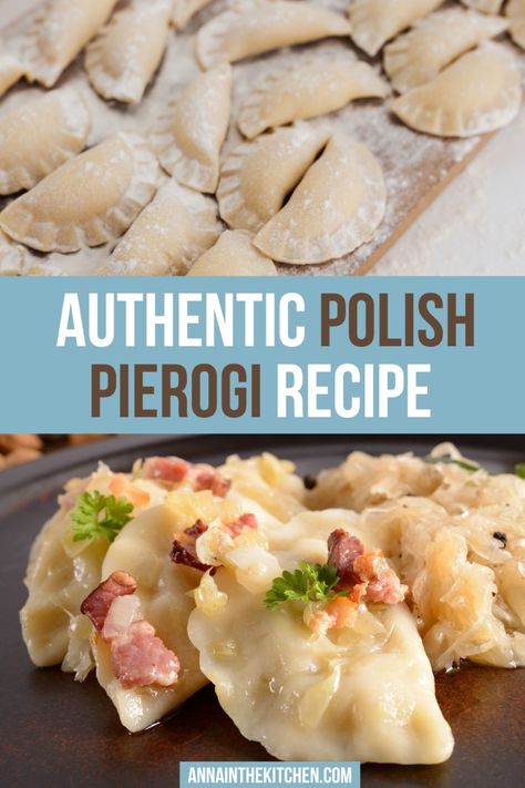 Ideas for Polish pierogi with different fillings: savory and sweet. Recipe by a native Pole. Traditional Polish Pierogi Recipe, Authentic Pierogi Recipe, Russian Perogies Recipe, Easy Perogies Dough Recipe, Polish Perogies Recipe, Pierogi Dough With Sour Cream, Dairy Free Pierogi Recipe, Meat Perogies Recipe, Meat Pierogi Recipe