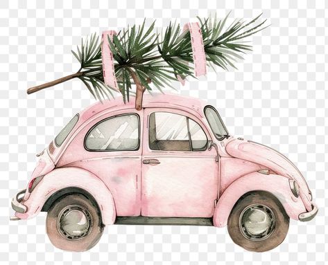 Christmas Car Illustration, Happy New Year Signs, Christmas Tree Plant, Shadow Painting, Tree Watercolor, Car Christmas, Winter Watercolor, Merry Christmas Vintage, Christmas Pink