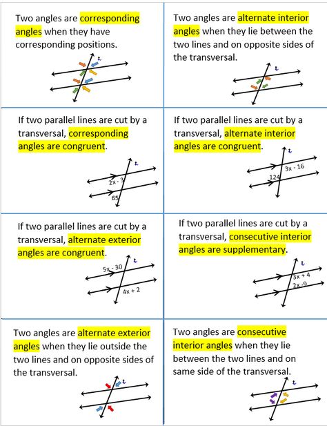 parallel lines cut by a transversal Corresponding Angles, Math Formula Chart, Geometry Formulas, Relationship Worksheets, Geometry Lessons, Teaching Geometry, Math Charts, Learning Mathematics, Math Tutorials